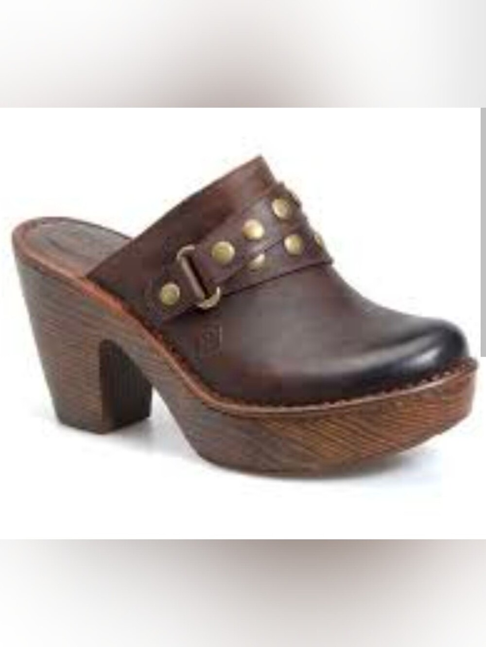 Vintage Børn "Marney" Brown Studded Leather Platform Clogs Mules - Size 9M